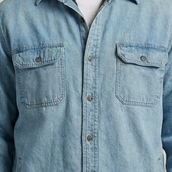 Men's vintage fleece lined denim jacket shirt - Picture 11 of 15